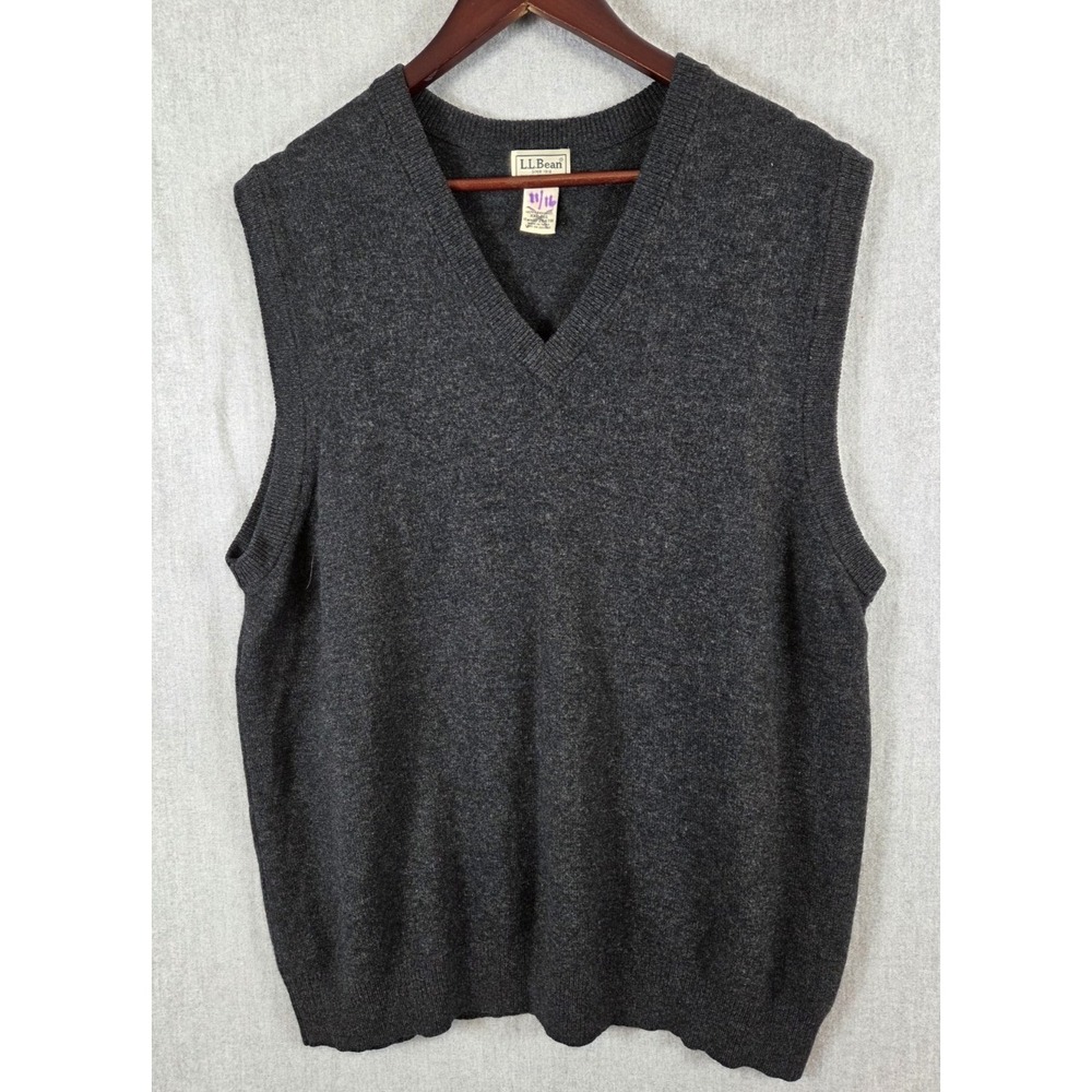 LL Bean Sweater Vest Mens 2XL Charcoal 100% Lambs Wool Golf Dad Academia Grandpa